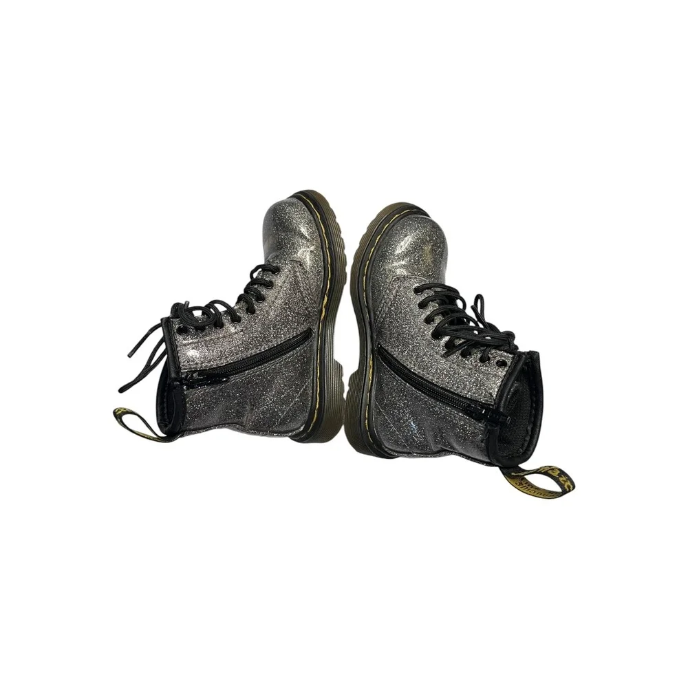Dr. Martens 1460 Glitter J Silver Sparkle Lace Up Zip Combat Boots Kids Size 8